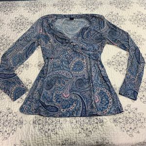 Blue funky print whimsygoth long sleeve top